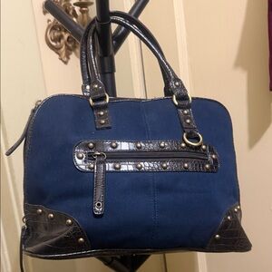 Bueno Navy Brown Textured Satchel